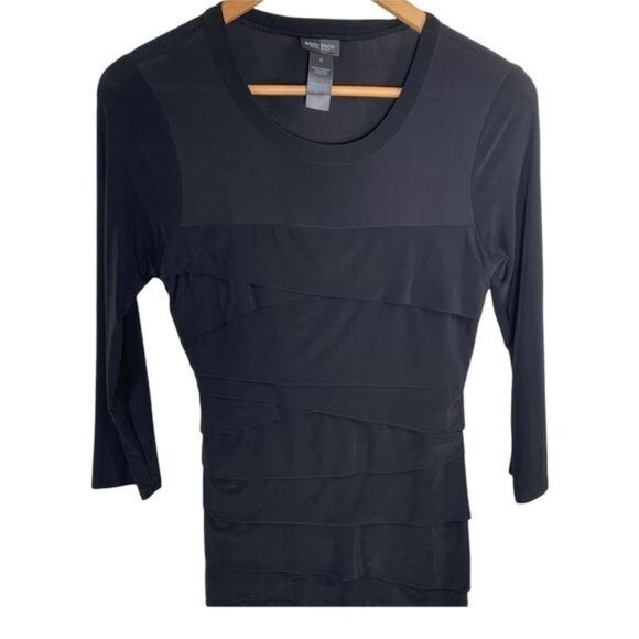 Bisou Bisou Black Tiered Bodycon Dress Women’s 6 Stretch 3/4 Sleeve Cocktail - Picture 4 of 8